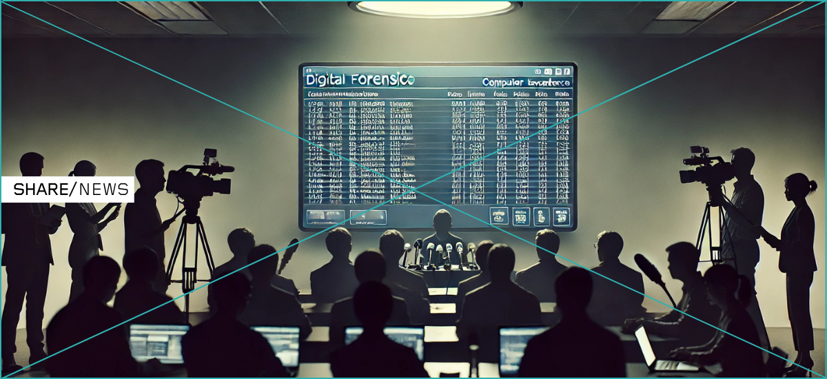 Силуэты журналистов и экран с данными цифровой форензики — иллюстрация к теме слежки за представителями СМИ в Сербии