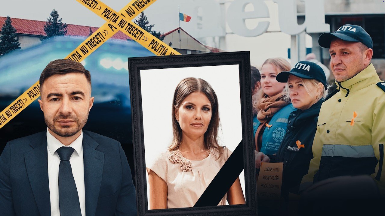 Коллаж о деле Людмилы Вартич — портрет в траурной рамке, полицейская лента, сотрудники правоохранительных органов