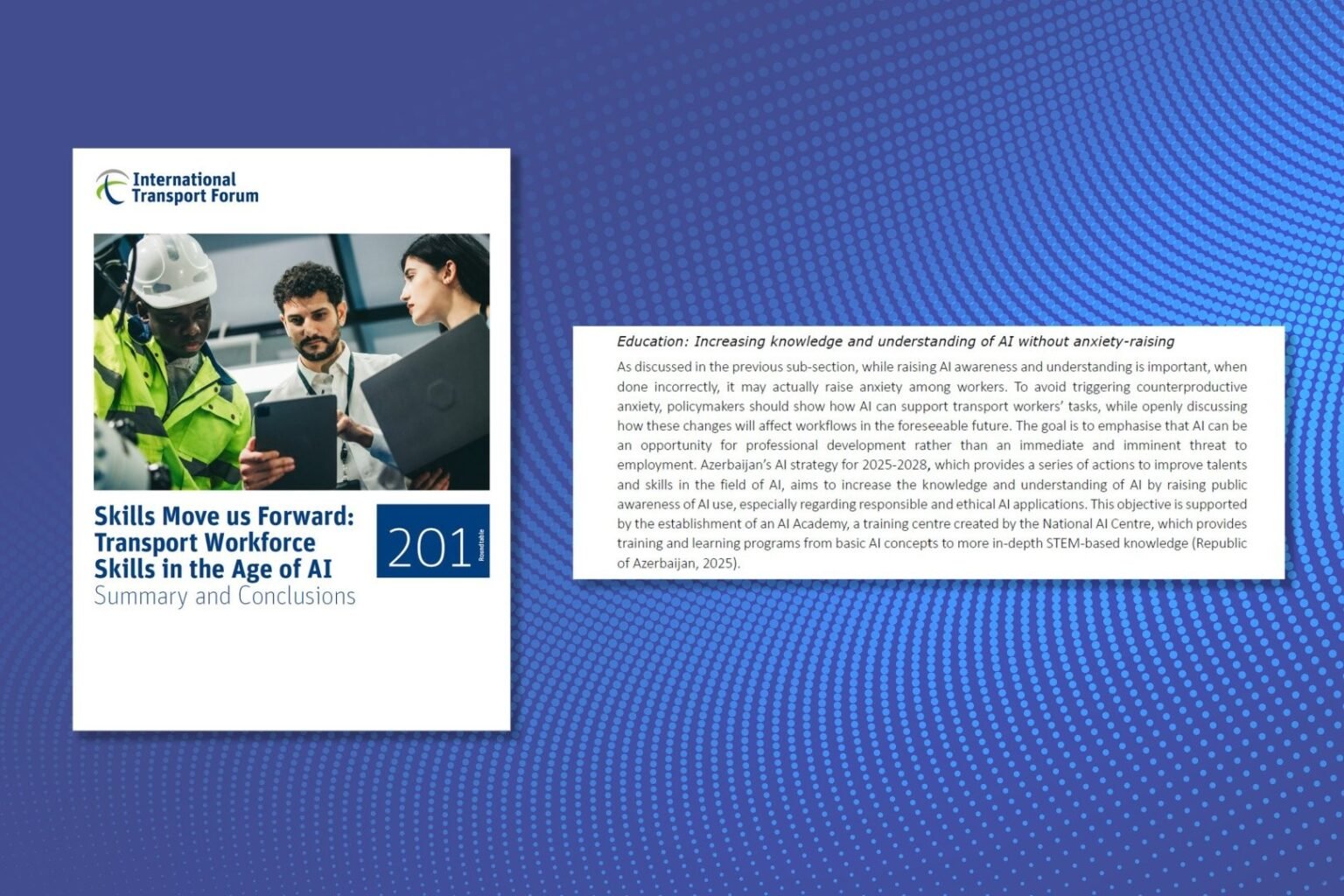 Страница отчёта Международного транспортного форума «Skills Move us Forward» о развитии ИИ-навыков в транспортной отрасли Азербайджана