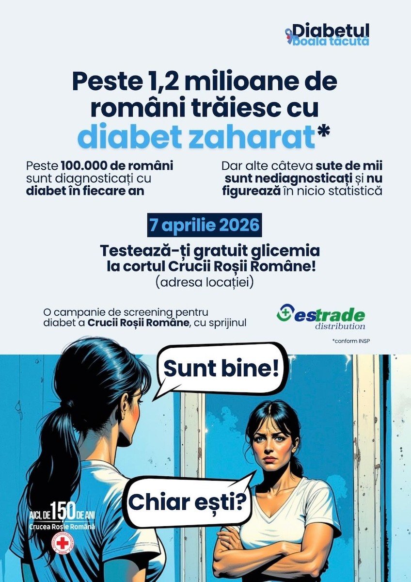 Афиша акции «Марафон здоровья — Профилактика спасает жизни» Красного Креста Румынии: бесплатное тестирование на диабет 7 апреля 2026 года