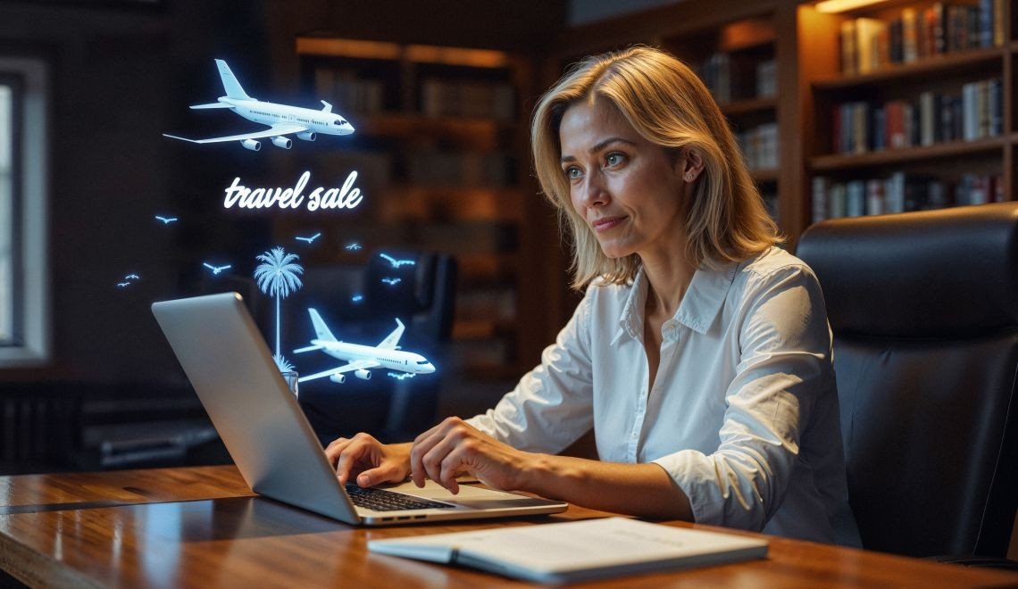 Женщина бронирует путешествие через ноутбук — всё больше туристов предпочитают самостоятельный онлайн-поиск