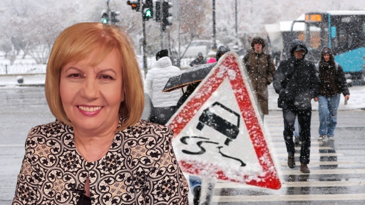 Елена Матееску, директор Национальной метеорологической администрации Румынии (ANM), на фоне зимнего пейзажа