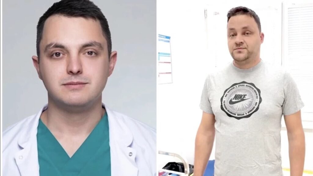 Д-р Николай Джалов в белом халате и пациент в больничной палате после малоинвазивной операции по методу PeTEP в УМБАЛ «Каспела»