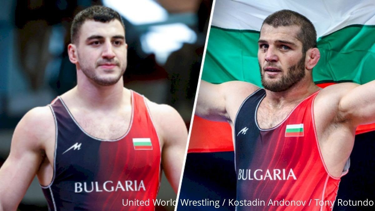 Болгарские борцы Магомед Рамазанов и Семён Новиков в форме сборной Болгарии на международных соревнованиях