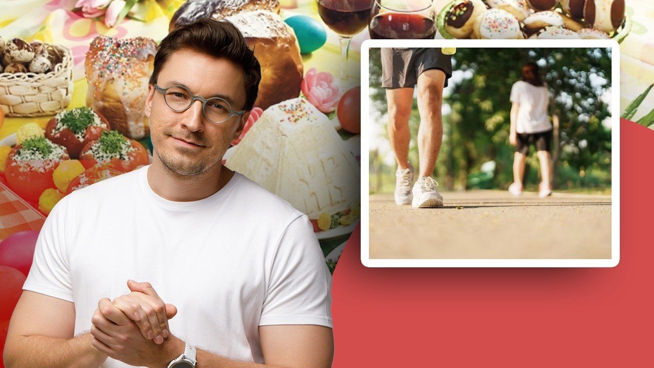 Врач Михаил Паутов на фоне пасхальных блюд