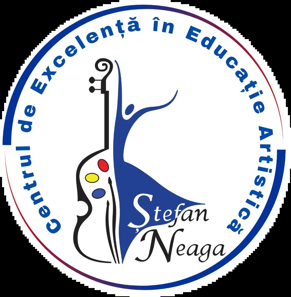 Логотип Центра художественного образования «Штефан Няга» с изображением скрипки и танцующей фигуры