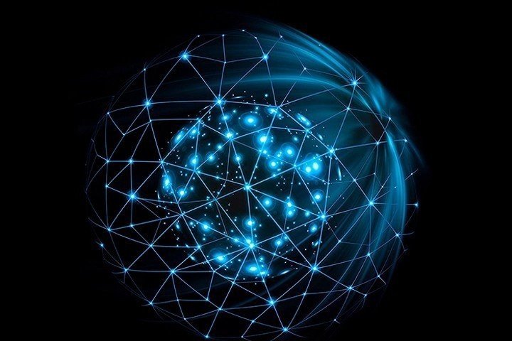 Светящийся глобус с сетевыми связями, символизирующий глобальное взаимодействие стран